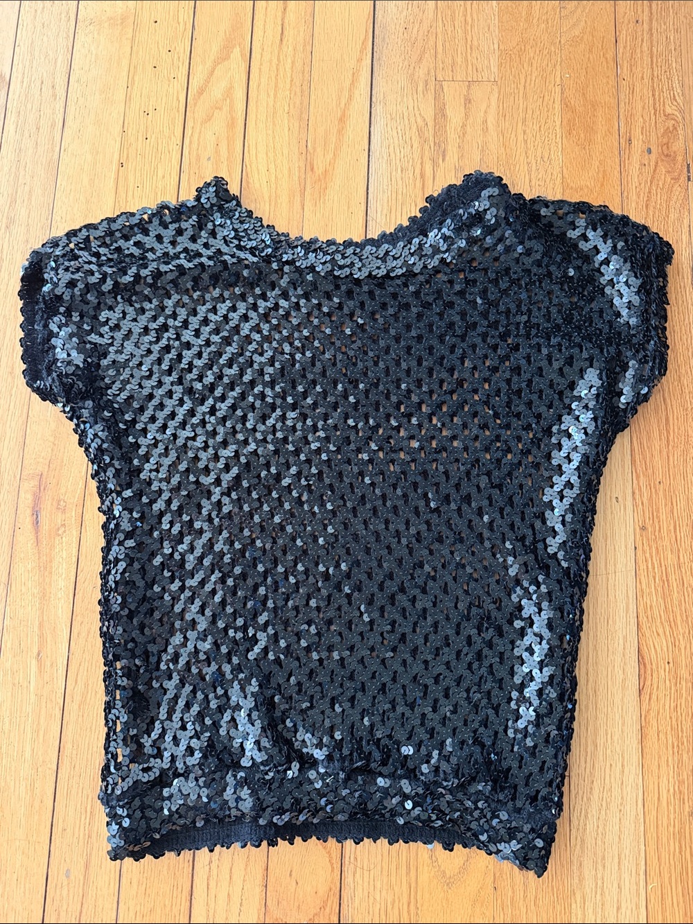 *VINTAGE" Black Sequin Cap Sleeve Sparkle Evening Top